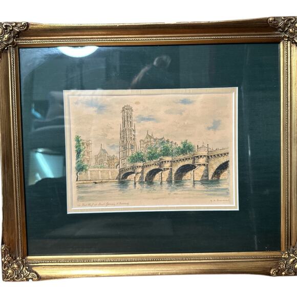 Vintage Lithograph Le Pont Neuf at Saint Germain Pencil Signed Framed - Picture 1 of 10